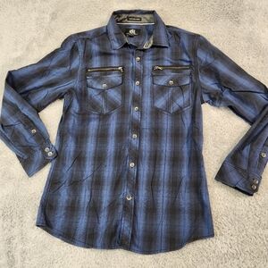 Rock & Republic Buffalo Plaid Flannel Shirt Mens XL Blue Black Outdoors Hiking